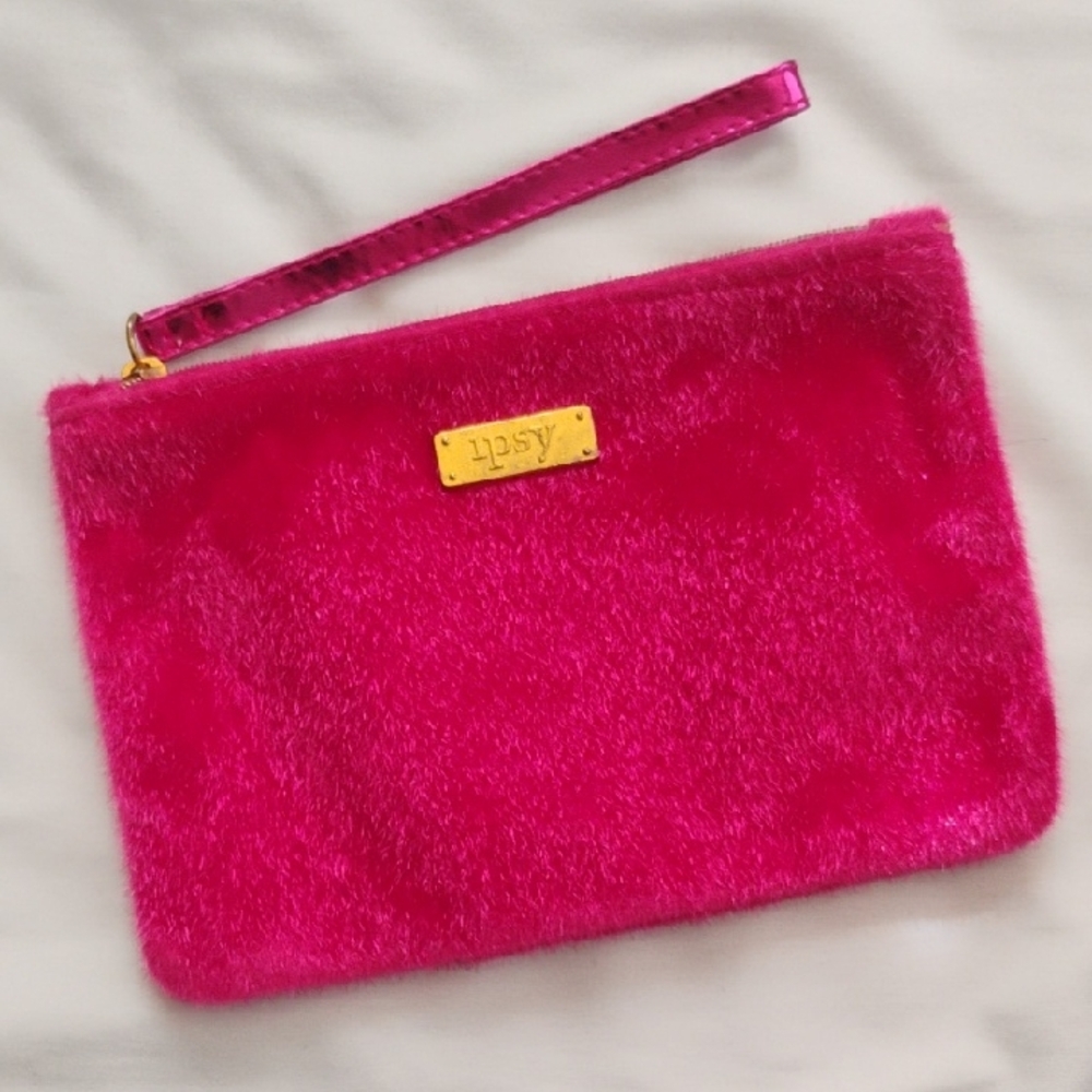 ipsy Hot Pink Plush Wristlet